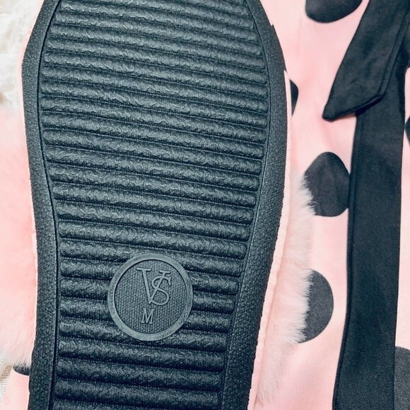 Victoria's Secret slipper Signature Pink/black dots with fur  Slipper size M - Picture 6 of 7